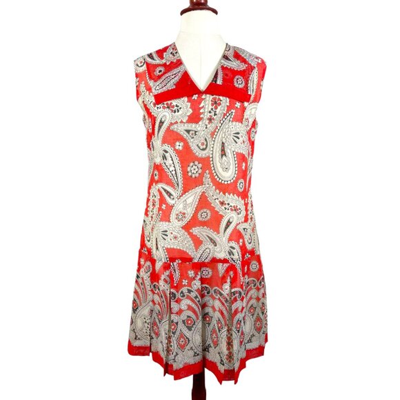 Vintage Paisley Drop Waist Sailor Collar Pleated Skirt Dress Size 4 - Picture 1 of 9